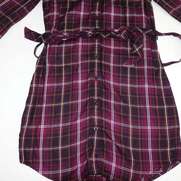 Banana Republic Women's Shirt Dress Size 00P NWT Long Sleeves Purple Black Plaid - Picture 2 of 9